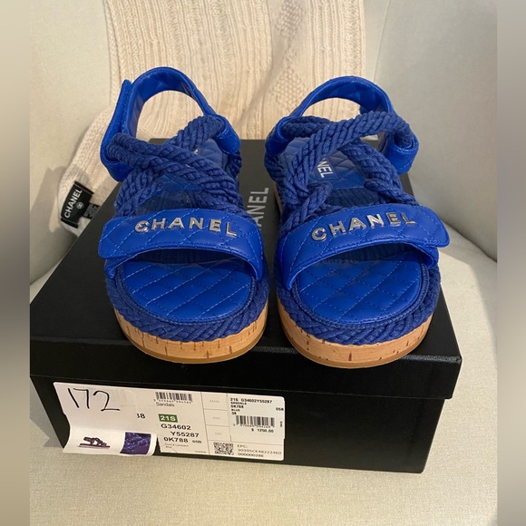 CHANEL Shoes - Chanel Rope Sandals 38 Blue Cord Lambskin Quilted Logo